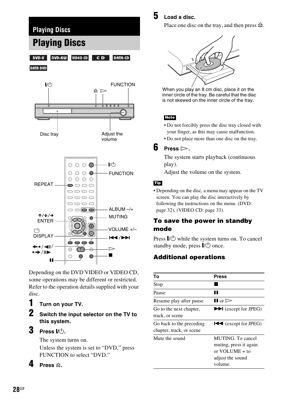 Playing discs | Sony SRSDZ10 User Manual | Page 28 / 92
