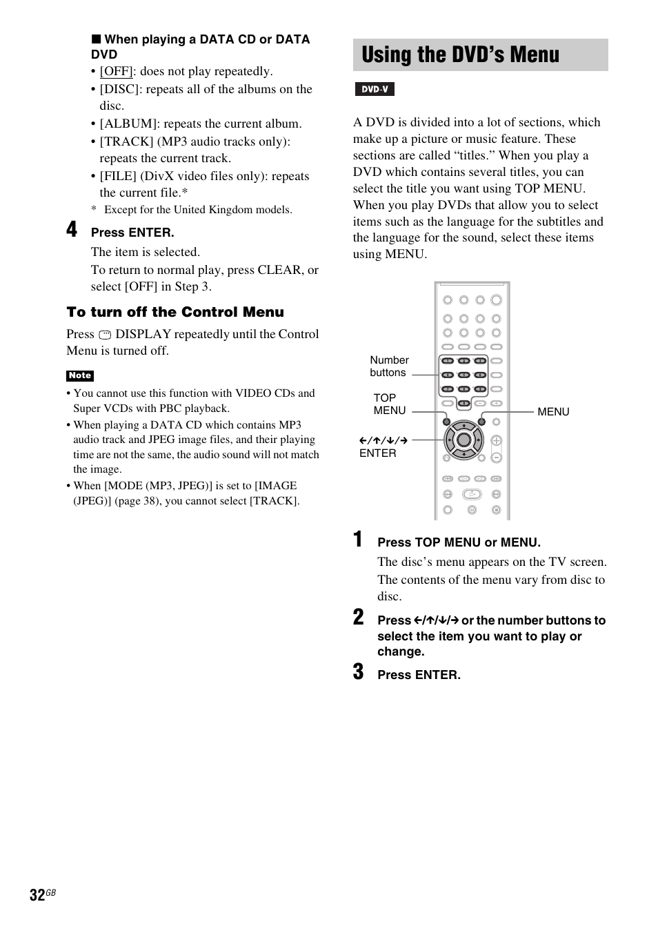 Using the dvd’s menu | Sony SRSDZ10 User Manual | Page 32 / 92