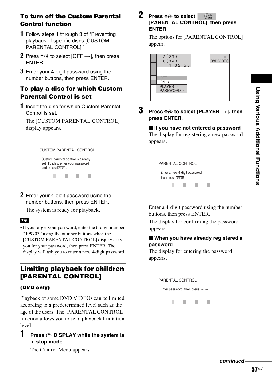 Limiting playback for children [parental control | Sony SRSDZ10 User Manual | Page 57 / 92