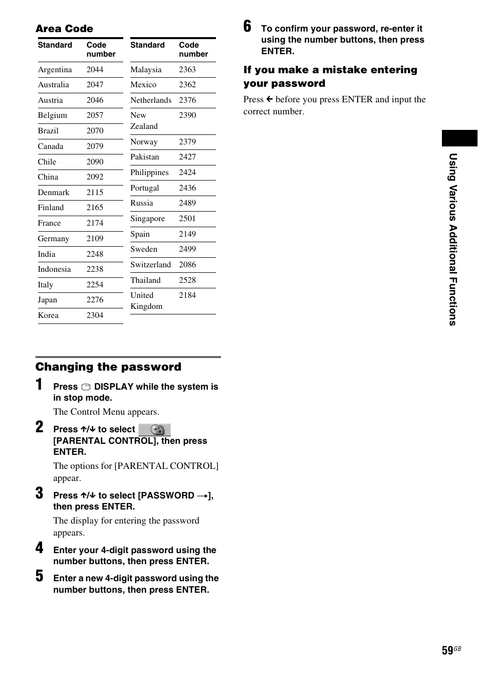 Changing the password | Sony SRSDZ10 User Manual | Page 59 / 92