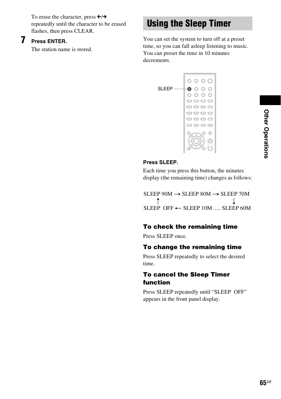 Using the sleep timer | Sony SRSDZ10 User Manual | Page 65 / 92