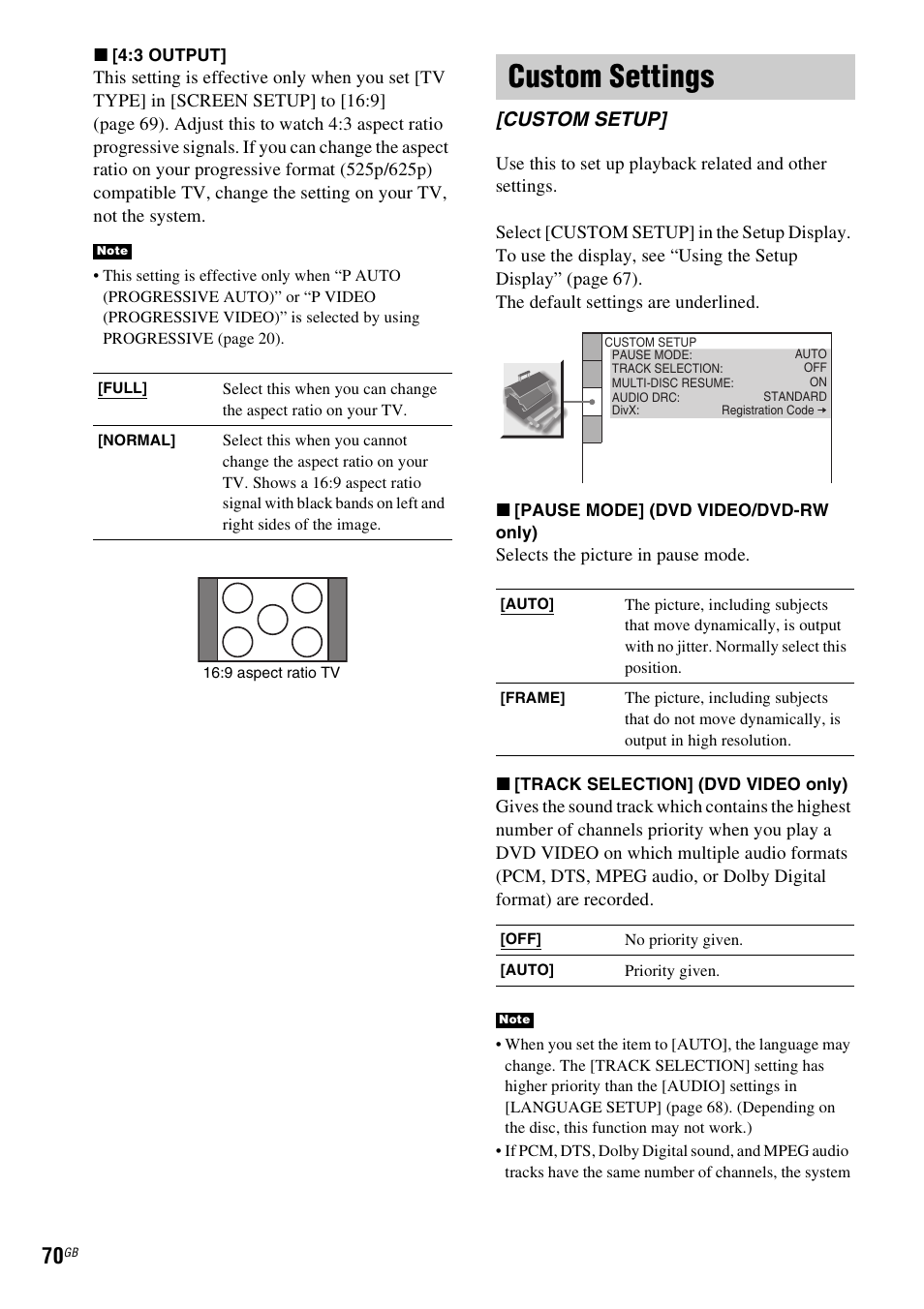 Custom settings, Custom setup | Sony SRSDZ10 User Manual | Page 70 / 92