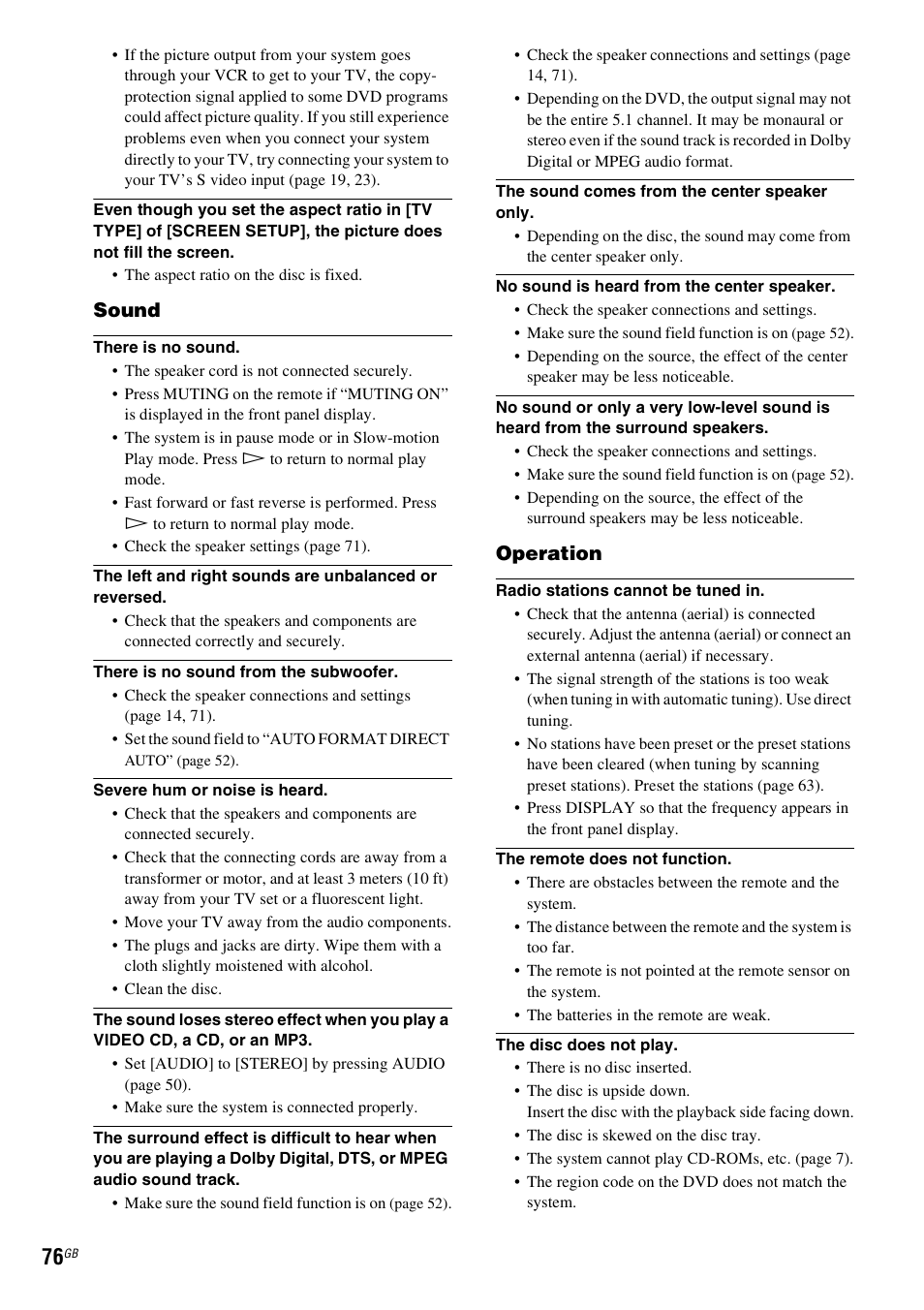 Sound, Operation | Sony SRSDZ10 User Manual | Page 76 / 92