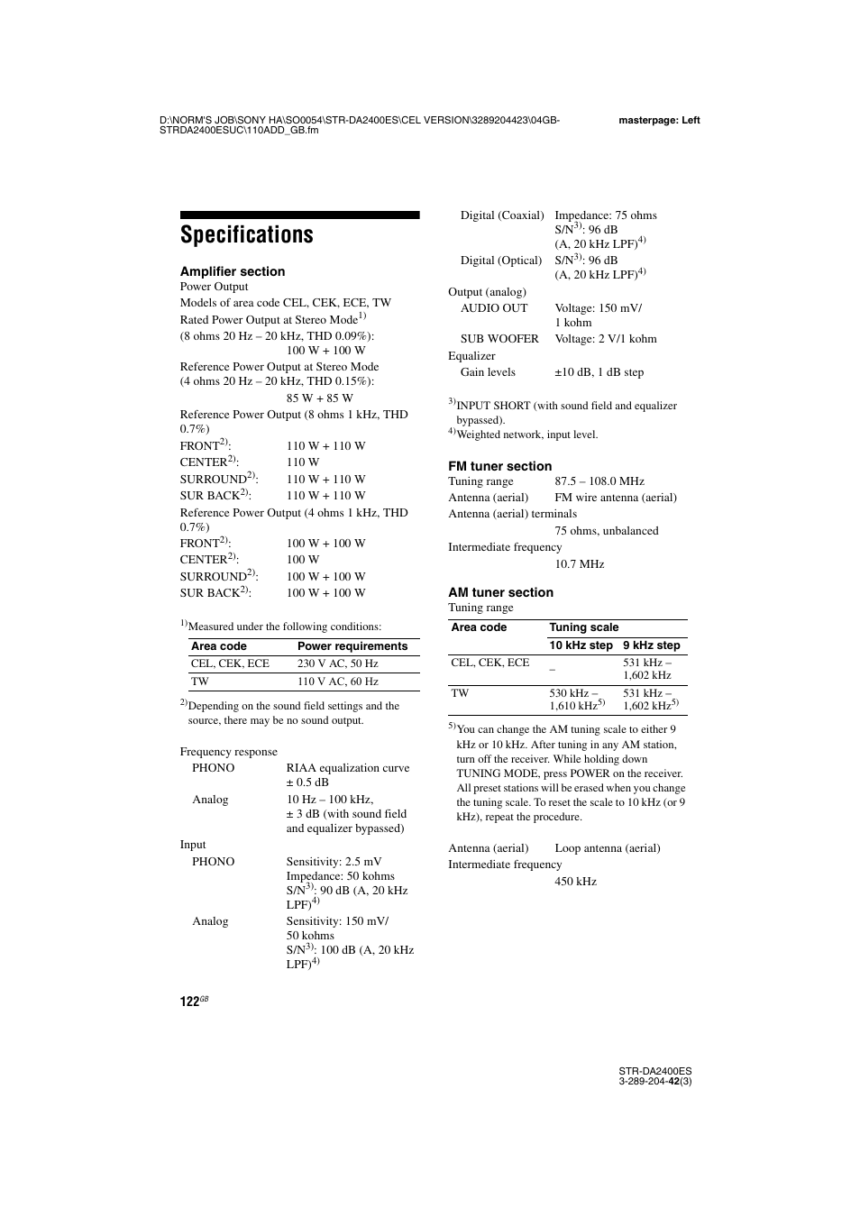 Specifications | Sony 3-289-204-42(3) User Manual | Page 122 / 128