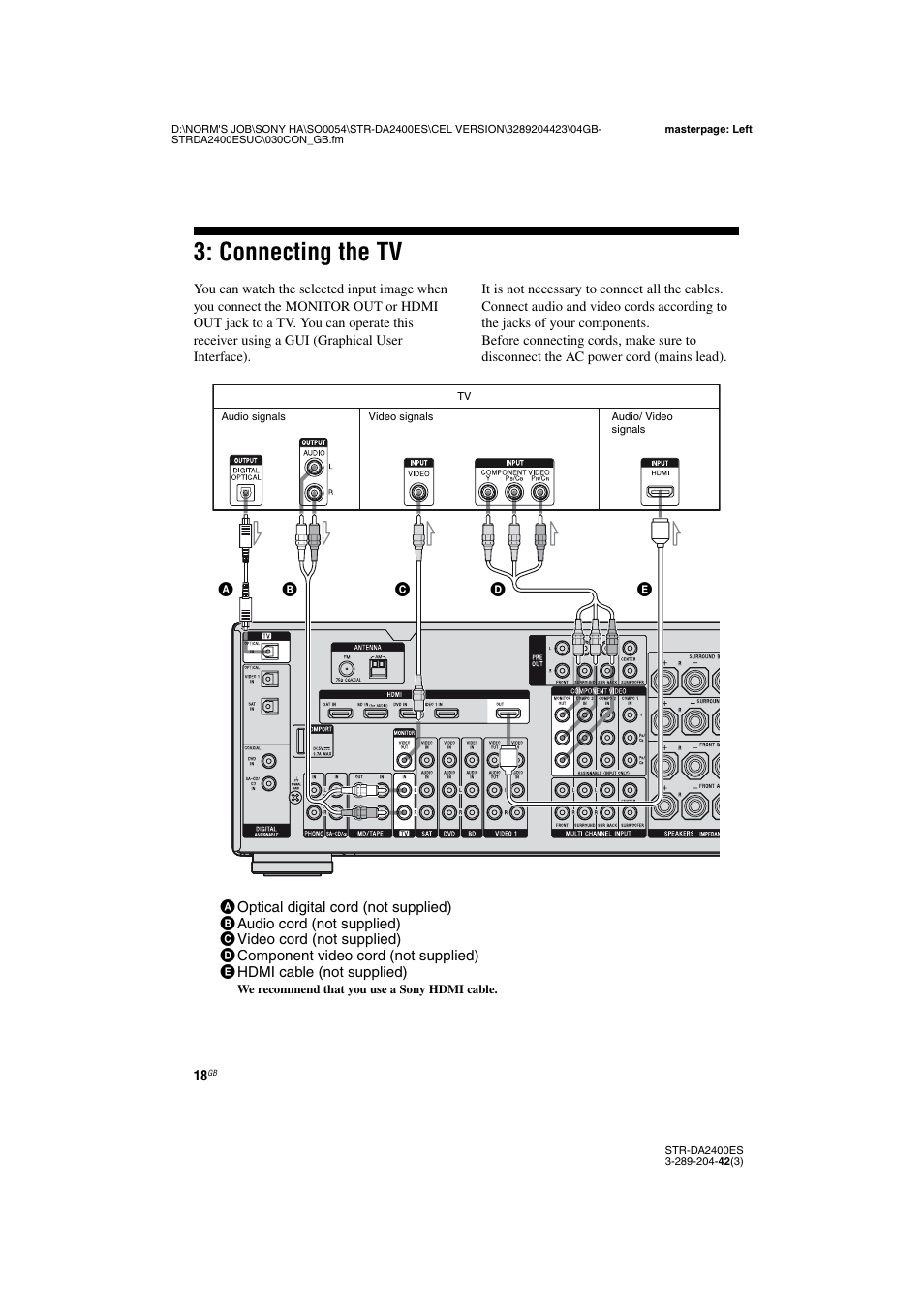 Connecting the tv, Age 18 | Sony 3-289-204-42(3) User Manual | Page 18 / 128