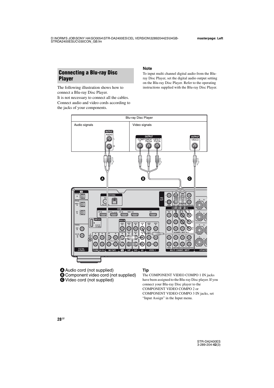 Connecting a blu-ray disc player | Sony 3-289-204-42(3) User Manual | Page 28 / 128