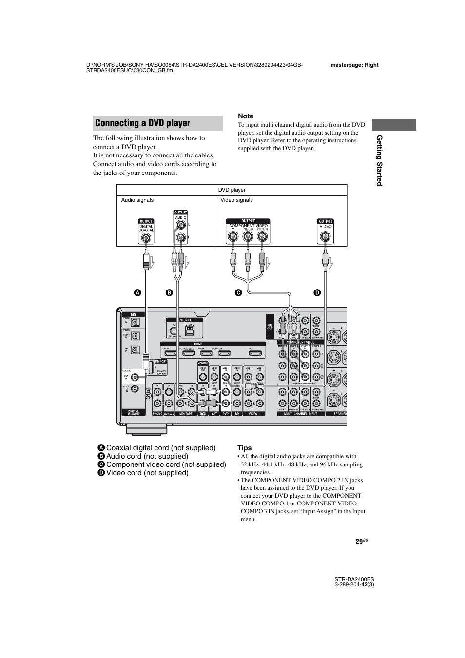 Connecting a dvd player | Sony 3-289-204-42(3) User Manual | Page 29 / 128