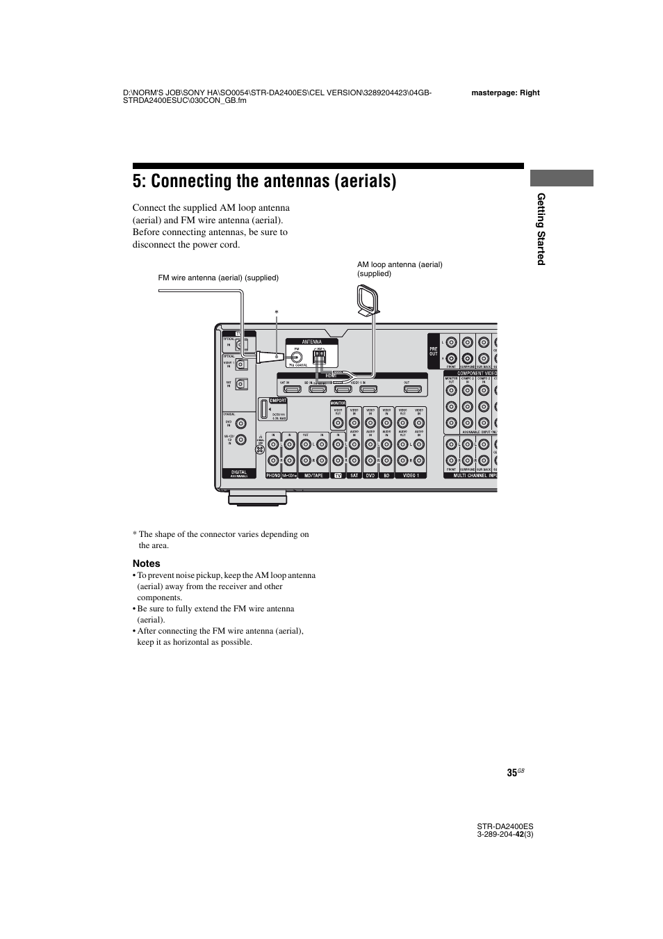 Connecting the antennas (aerials) | Sony 3-289-204-42(3) User Manual | Page 35 / 128