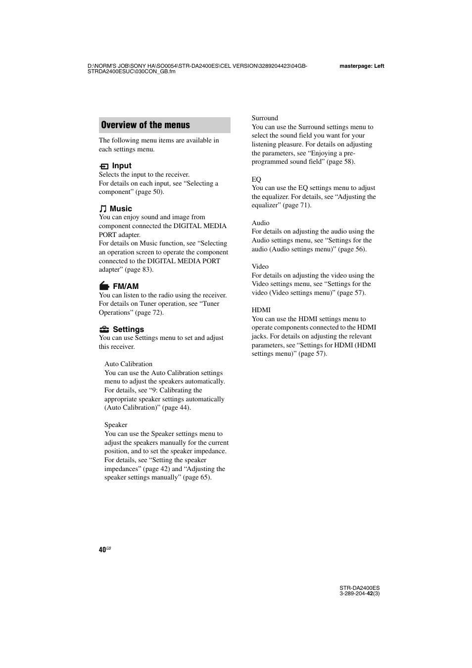 Overview of the menus | Sony 3-289-204-42(3) User Manual | Page 40 / 128