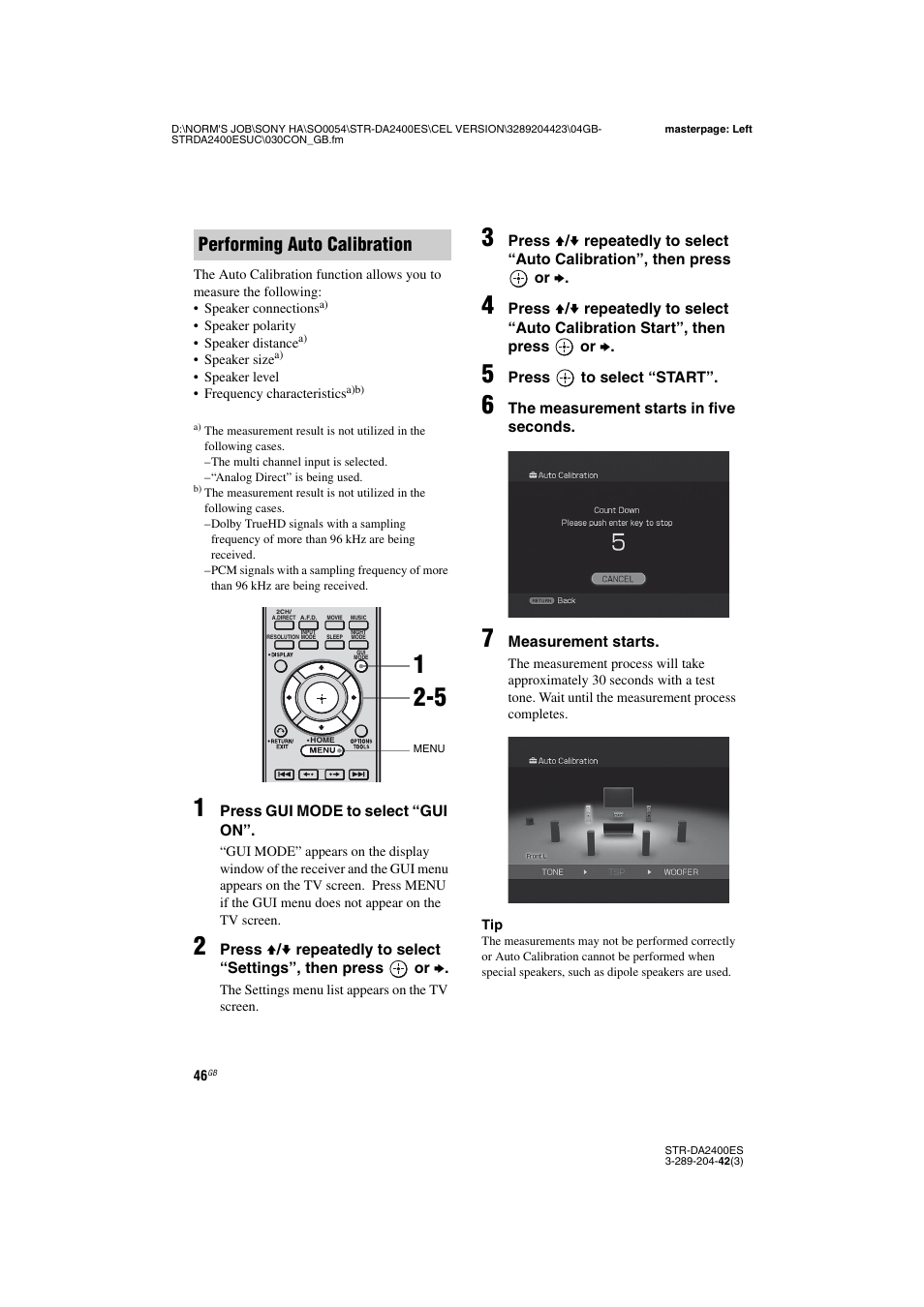Performing auto calibration | Sony 3-289-204-42(3) User Manual | Page 46 / 128