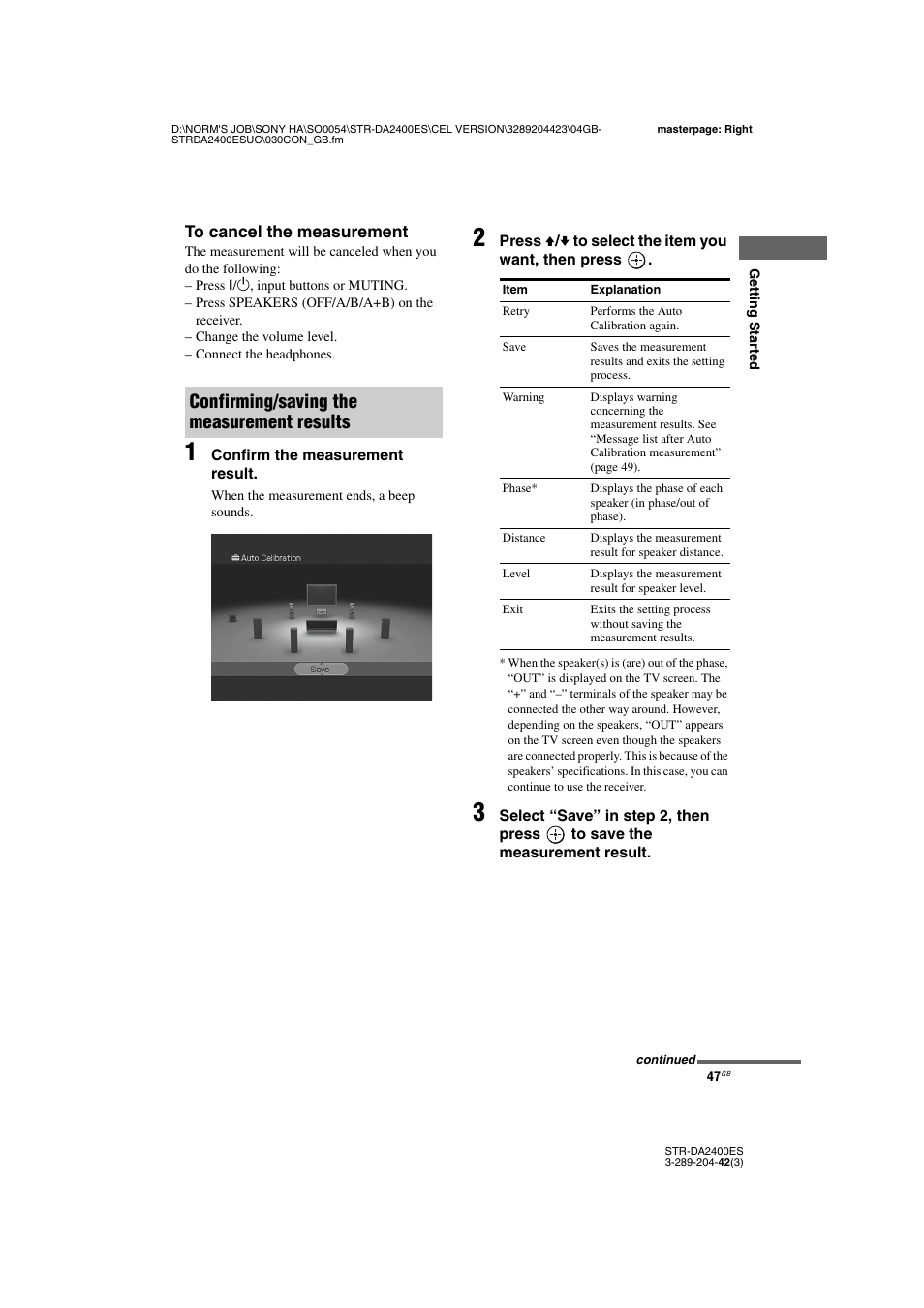 Confirming/saving the measurement results | Sony 3-289-204-42(3) User Manual | Page 47 / 128