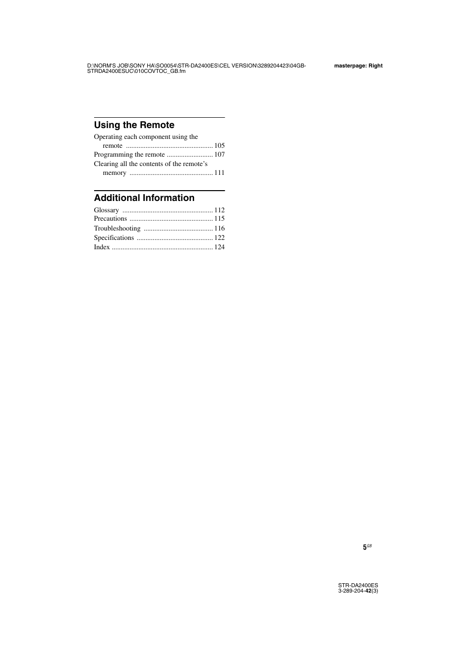 Using the remote, Additional information | Sony 3-289-204-42(3) User Manual | Page 5 / 128