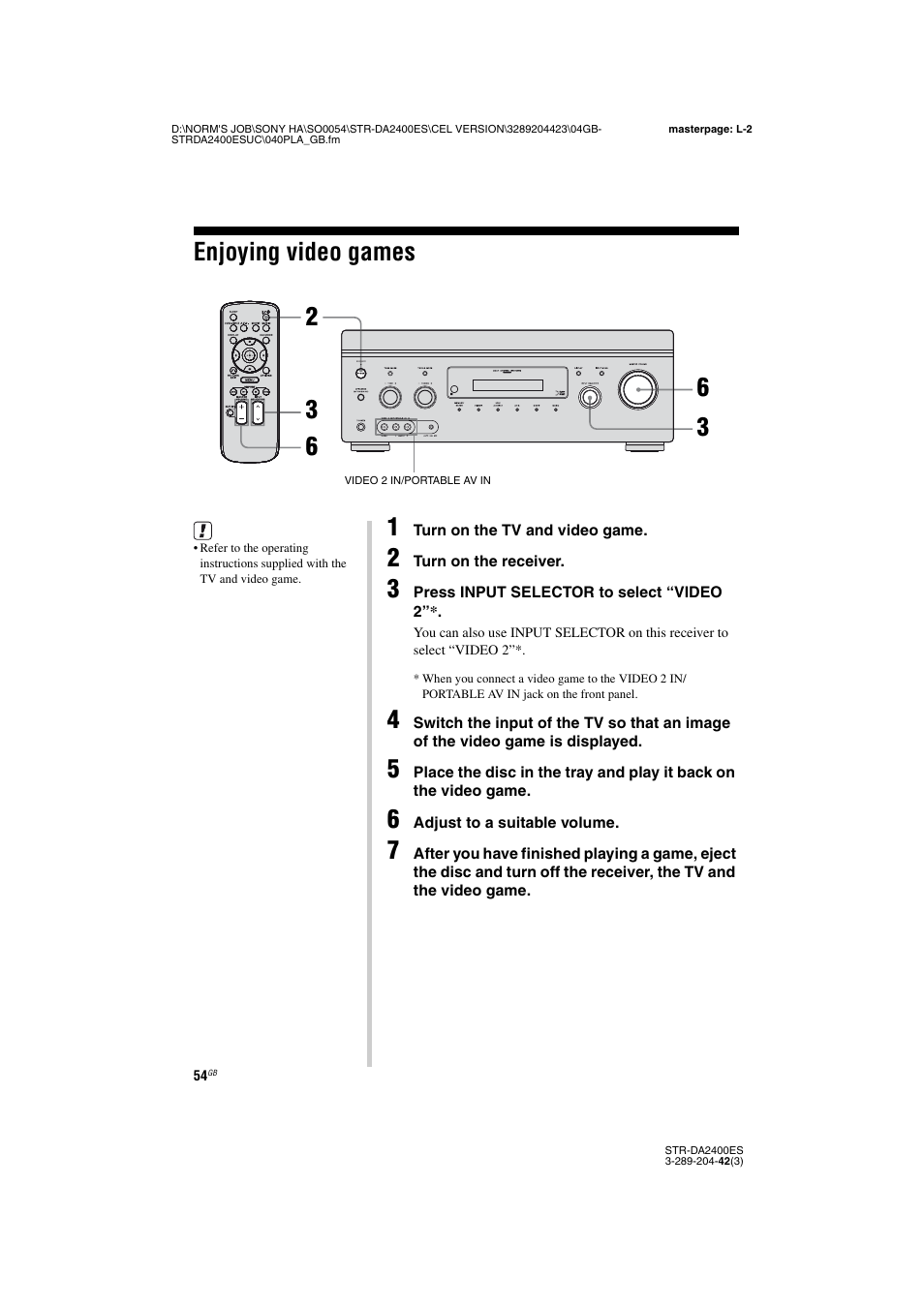 Enjoying video games | Sony 3-289-204-42(3) User Manual | Page 54 / 128