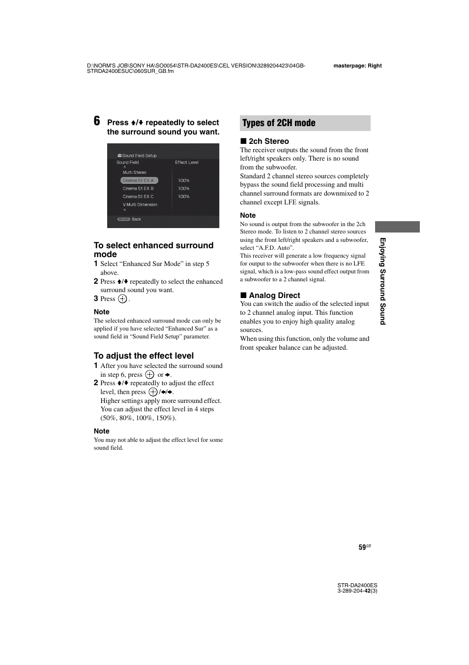 Types of 2ch mode | Sony 3-289-204-42(3) User Manual | Page 59 / 128