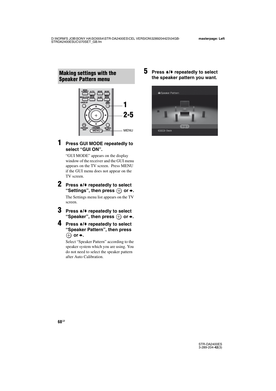 Making settings with the speaker pattern menu | Sony 3-289-204-42(3) User Manual | Page 68 / 128