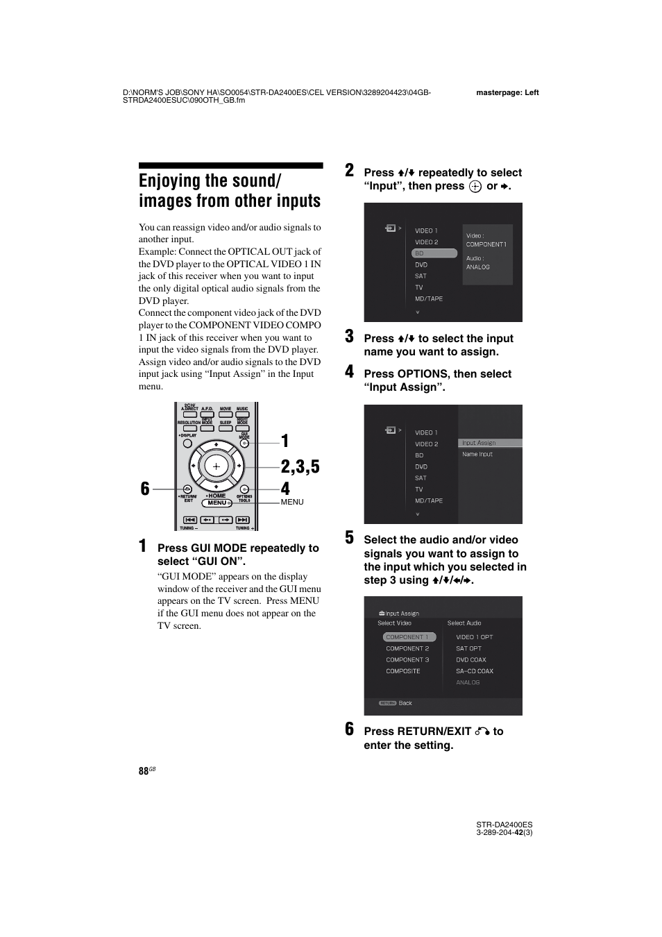 Enjoying the sound/ images from other inputs, Enjoying the sound/images from other, Inputs | Sony 3-289-204-42(3) User Manual | Page 88 / 128