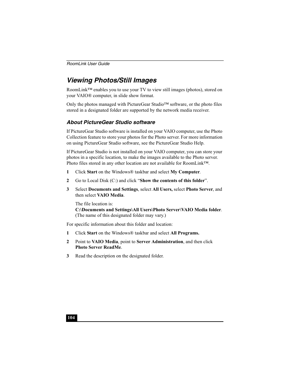Viewing photos/still images, About picturegear studio software | Sony PCNA-MR10 User Manual | Page 104 / 132