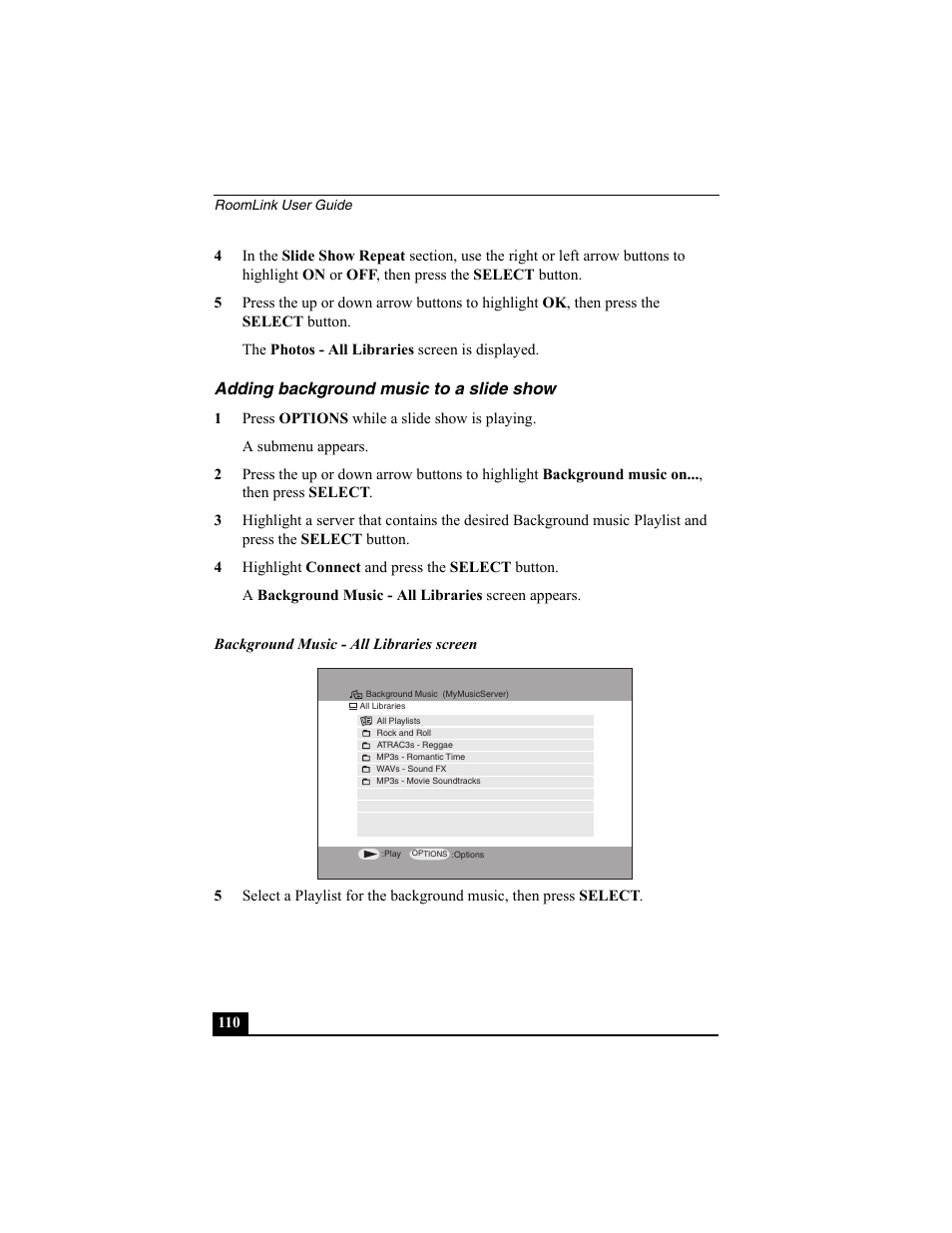 Adding background music to a slide show | Sony PCNA-MR10 User Manual | Page 110 / 132