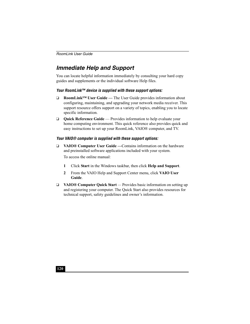 Immediate help and support | Sony PCNA-MR10 User Manual | Page 120 / 132