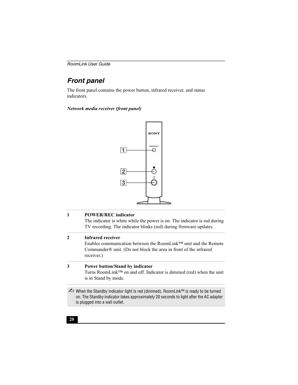 Front panel | Sony PCNA-MR10 User Manual | Page 20 / 132