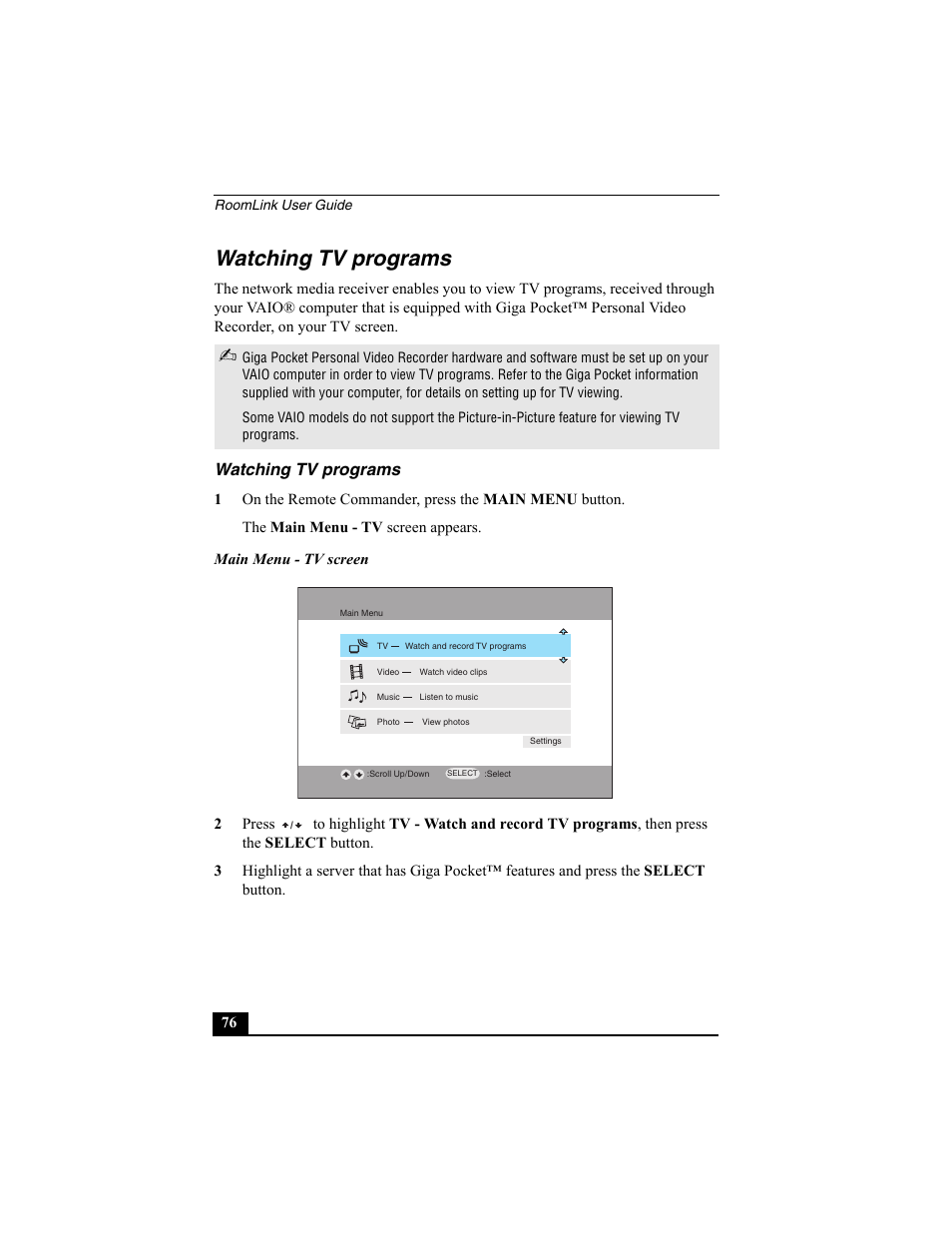 Watching tv programs | Sony PCNA-MR10 User Manual | Page 76 / 132