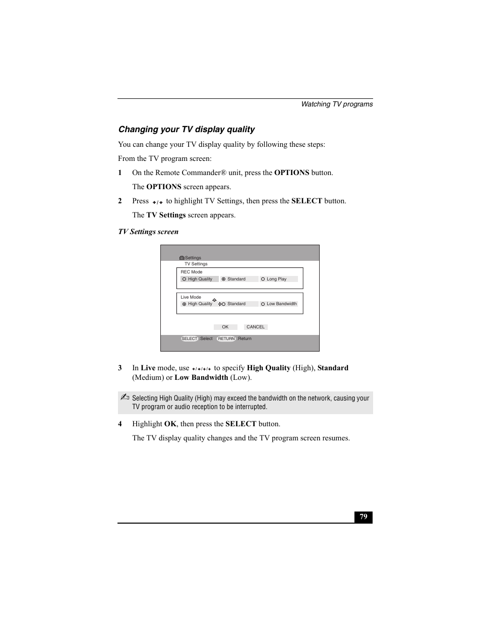 Changing your tv display quality | Sony PCNA-MR10 User Manual | Page 79 / 132