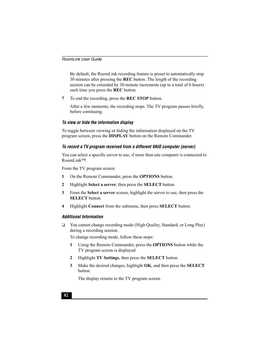 To view or hide the information display, Additional information | Sony PCNA-MR10 User Manual | Page 82 / 132