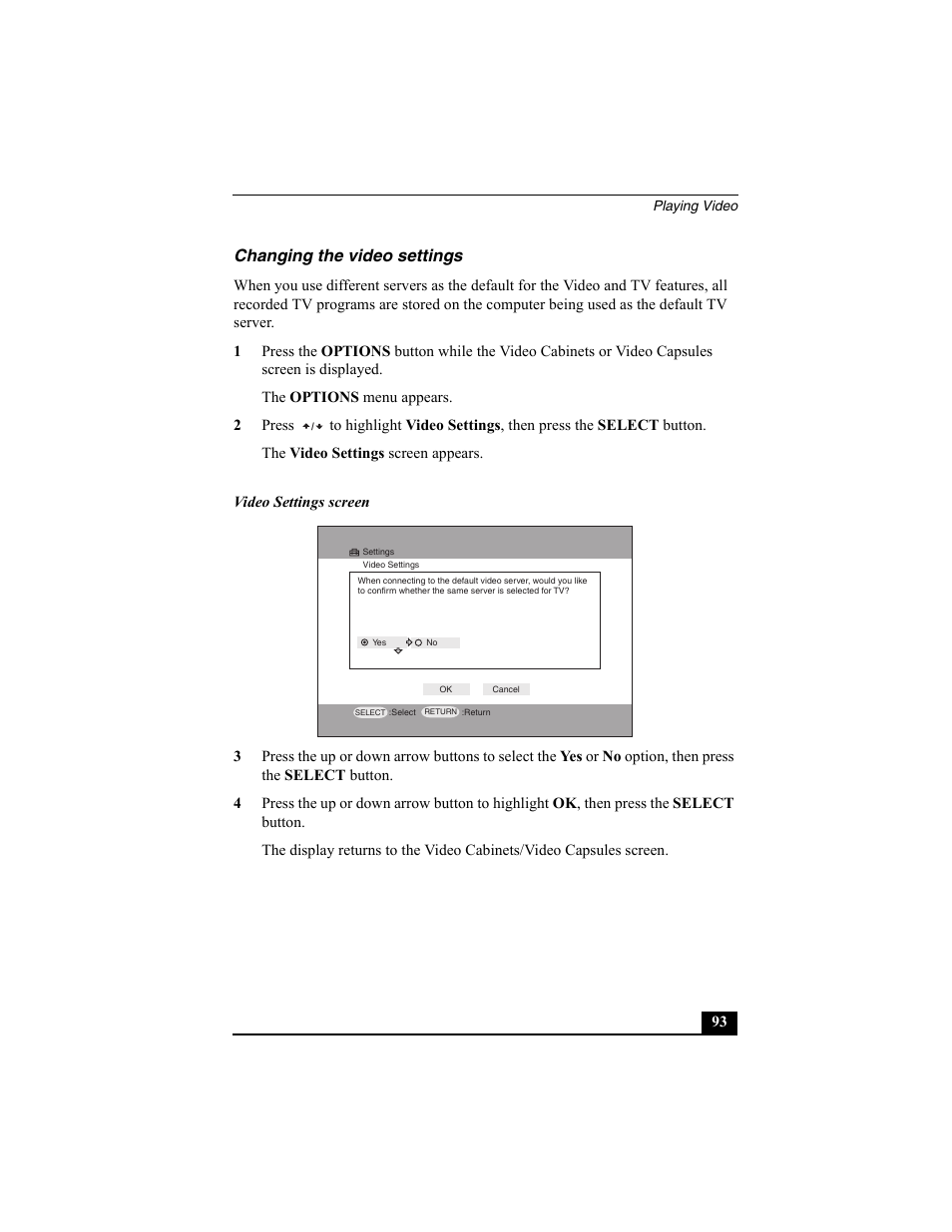 Changing the video settings | Sony PCNA-MR10 User Manual | Page 93 / 132