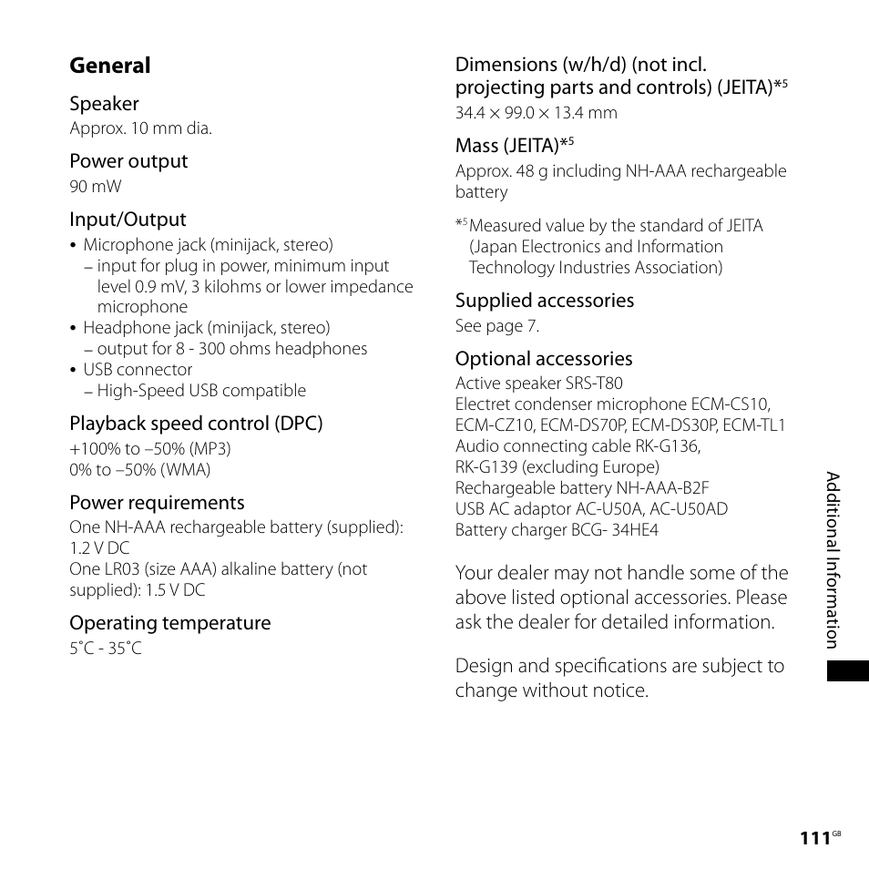 General | Sony CD-UX71 User Manual | Page 111 / 116