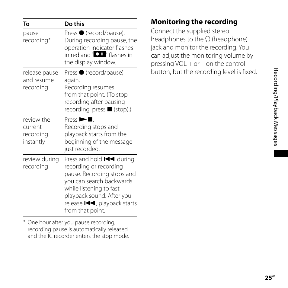 Monitoring the recording | Sony CD-UX71 User Manual | Page 25 / 116