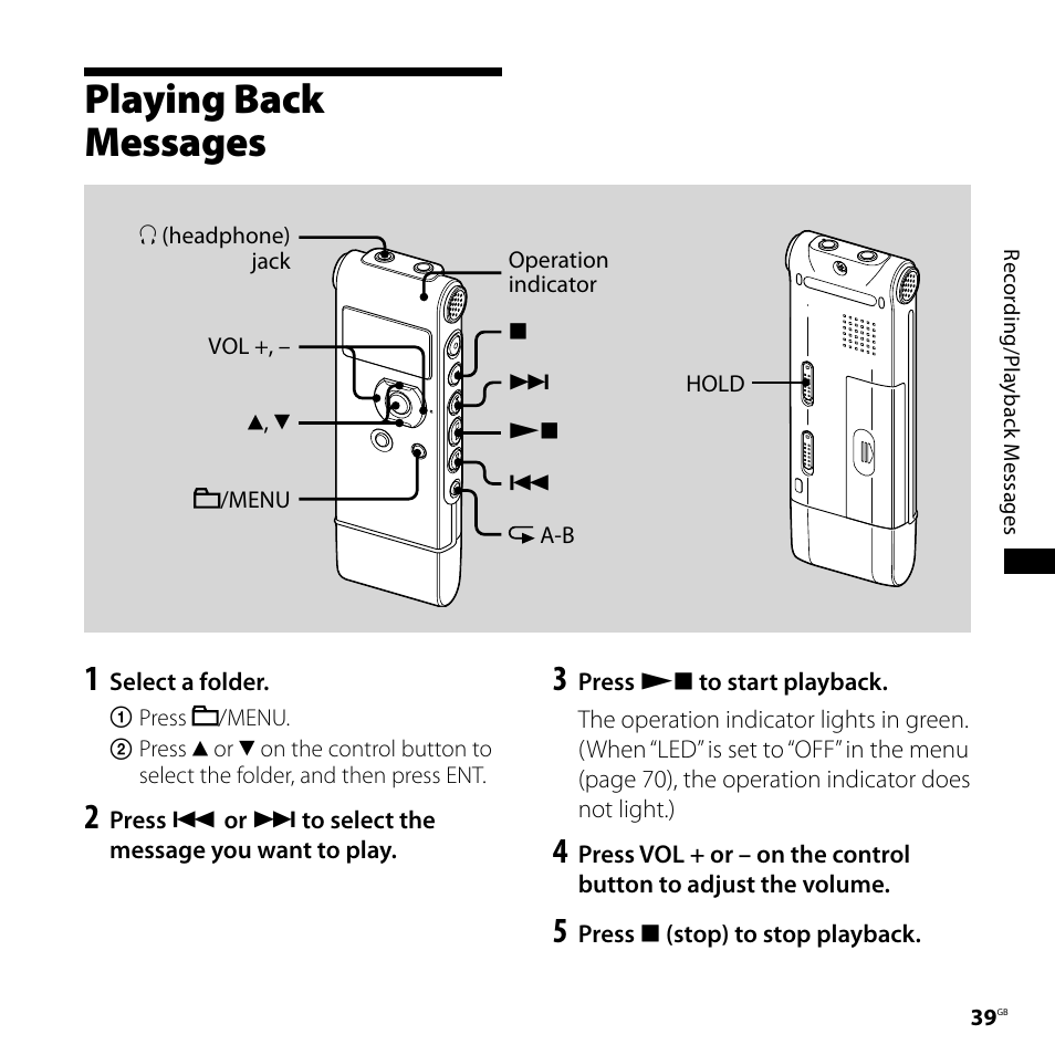 Playing back messages, On (23, 39 | Sony CD-UX71 User Manual | Page 39 / 116