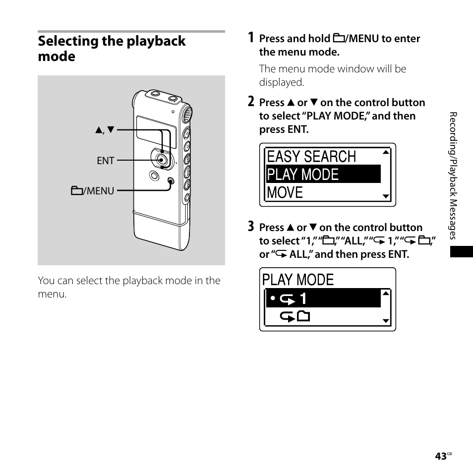 Selecting the playback mode | Sony CD-UX71 User Manual | Page 43 / 116