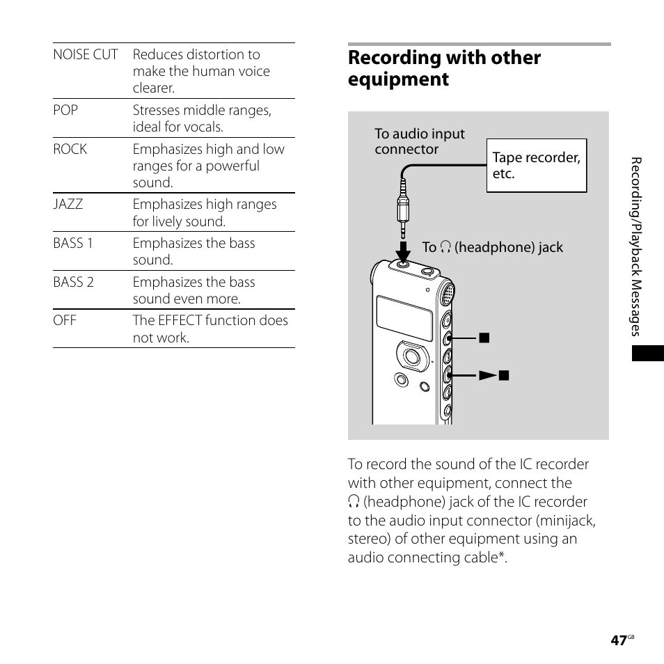 Recording with other equipment | Sony CD-UX71 User Manual | Page 47 / 116