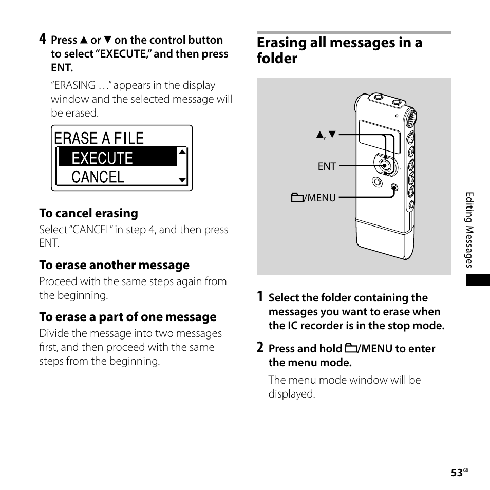 Erasing all messages in a folder | Sony CD-UX71 User Manual | Page 53 / 116