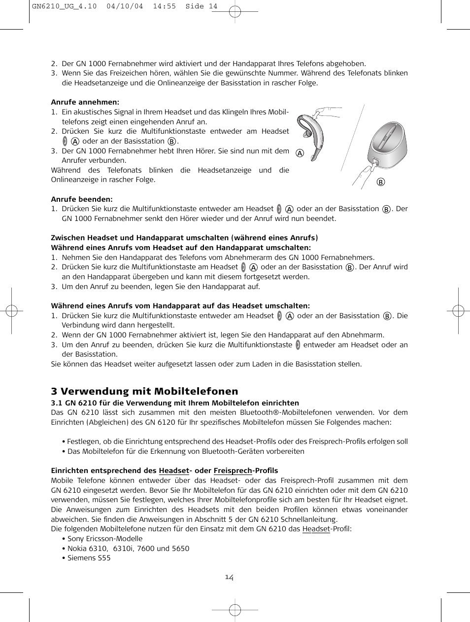 Verwendung mit mobiltelefonen, 3 verwendung mit mobiltelefonen | Sony FR 20 User Manual | Page 14 / 37