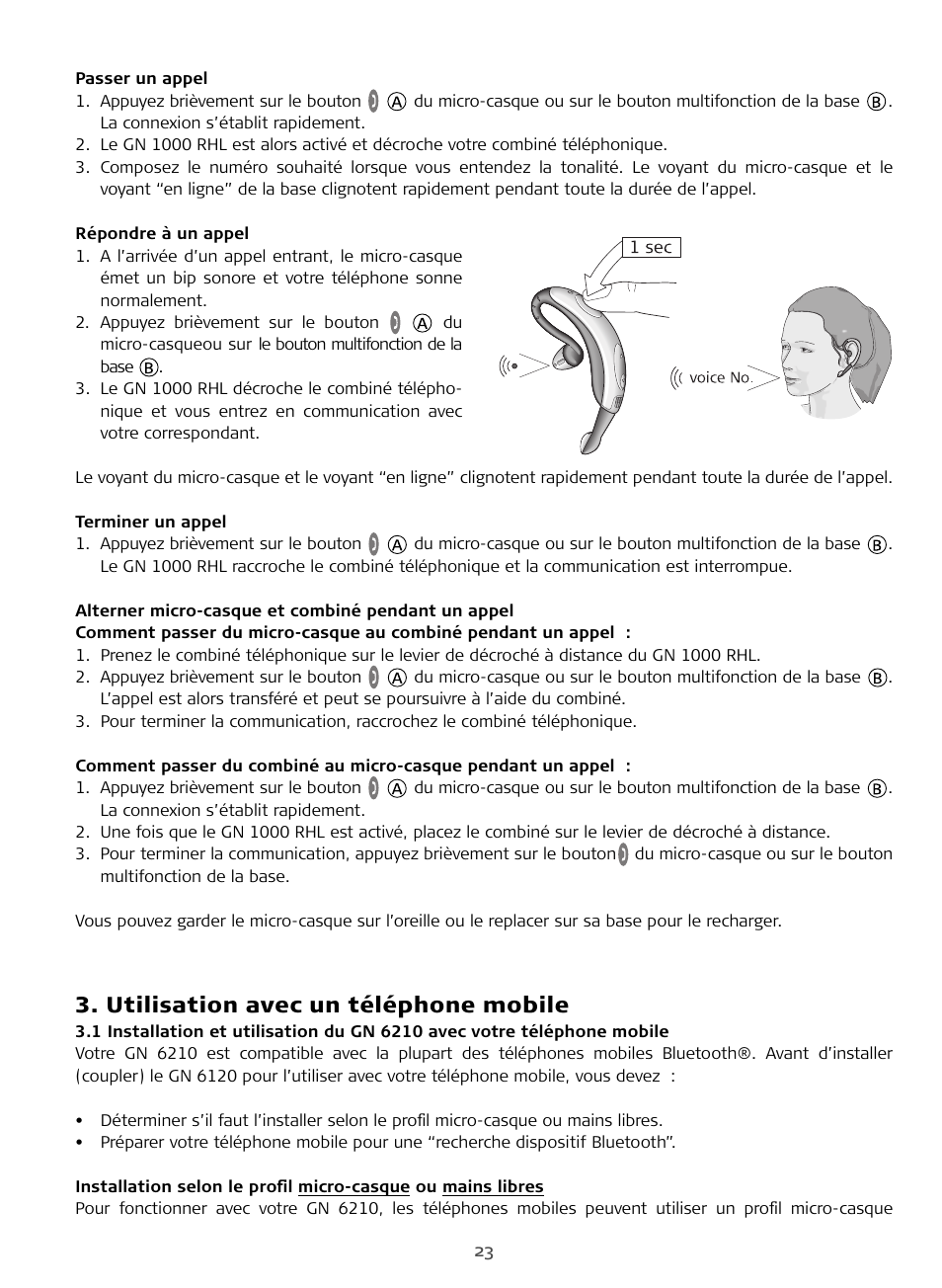 Utilisation avec un téléphone mobile | Sony FR 20 User Manual | Page 23 / 37