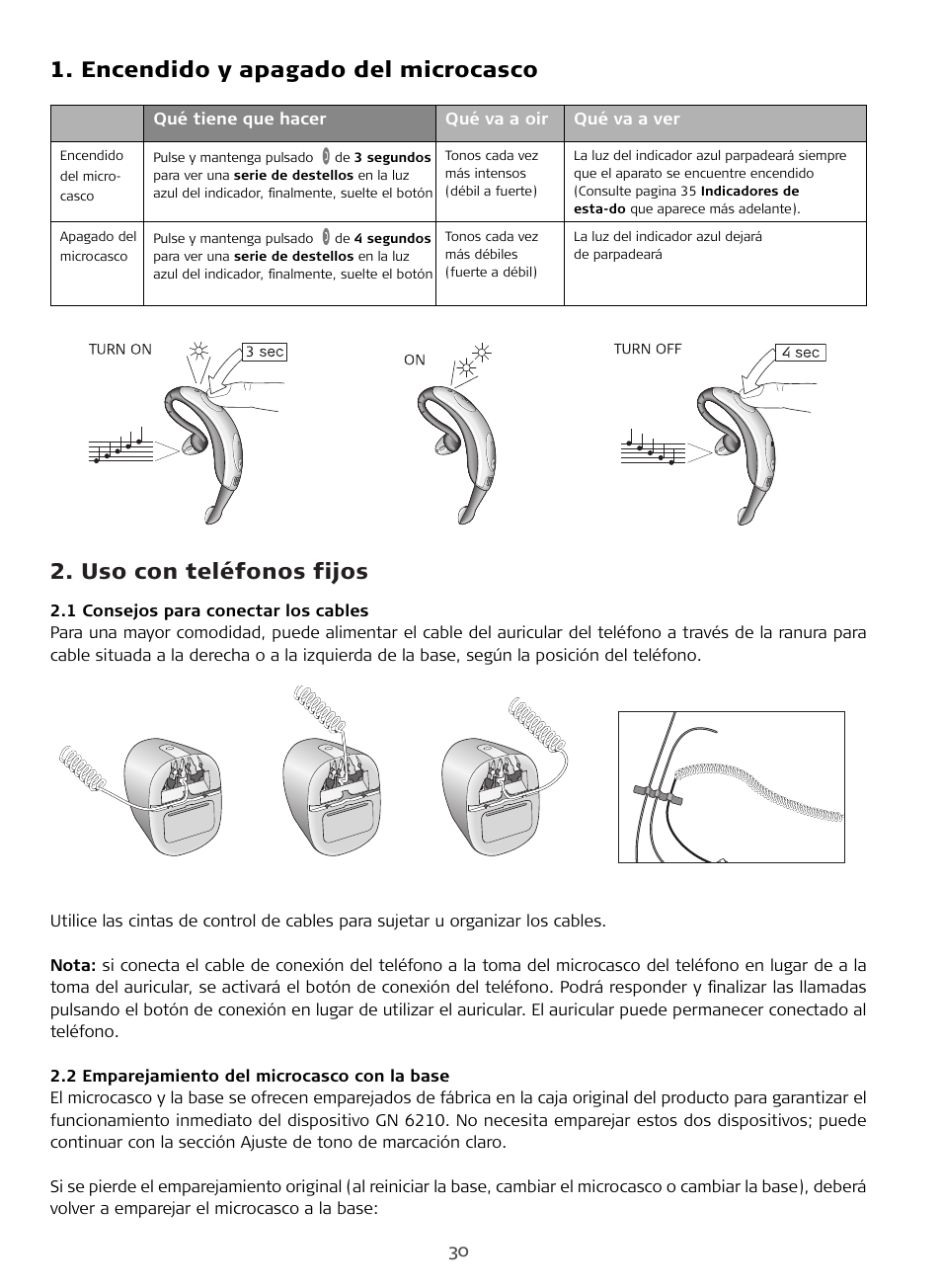 Encendido y apagado del microcasco, Uso con teléfonos fijos | Sony FR 20 User Manual | Page 30 / 37