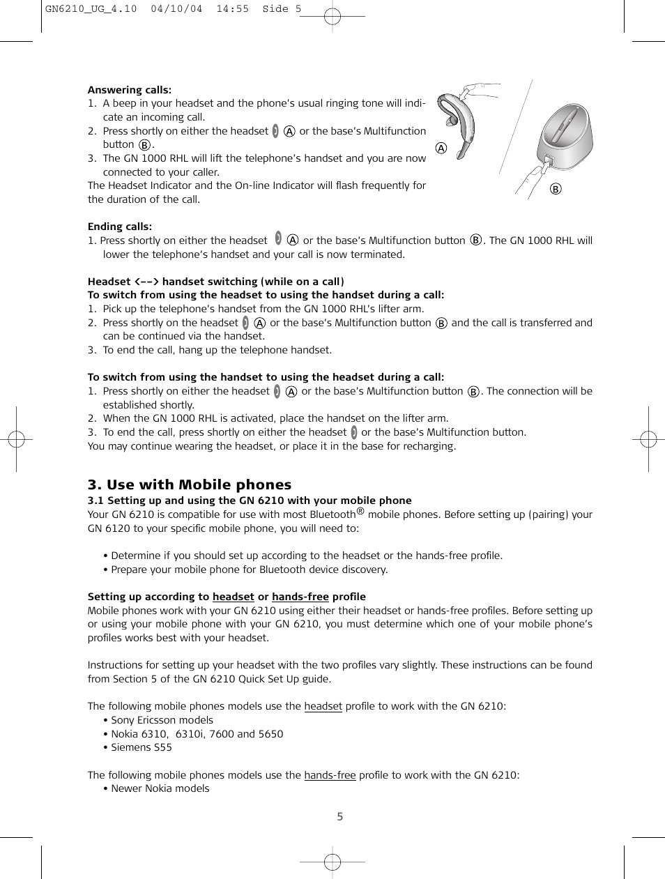 Use with mobile phones | Sony FR 20 User Manual | Page 5 / 37