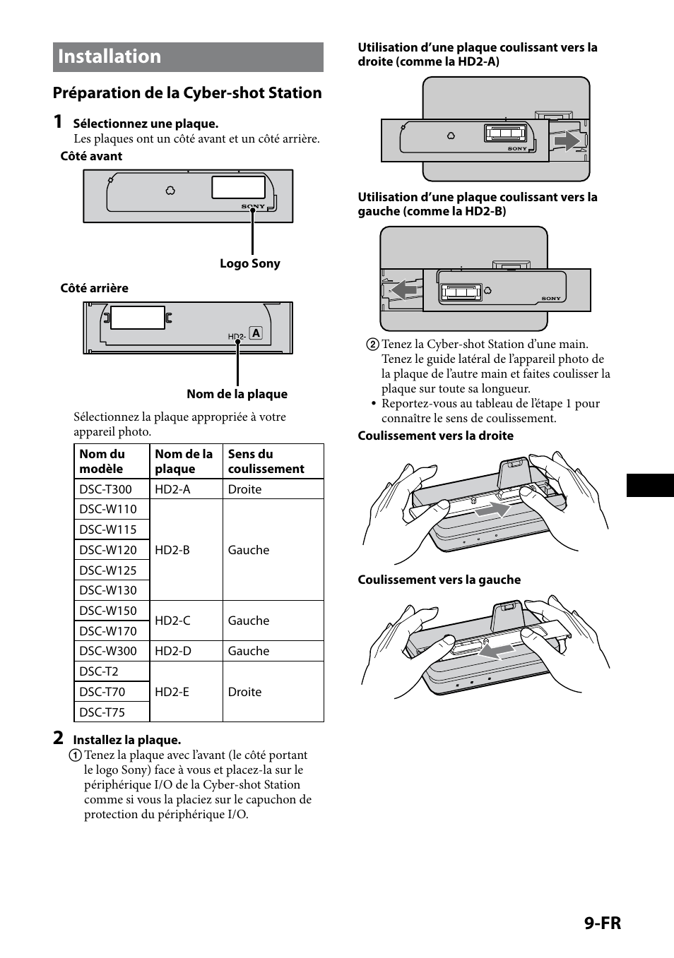 Installation, Préparation de la cyber-shot station | Sony CSS-HD2 User Manual | Page 27 / 96