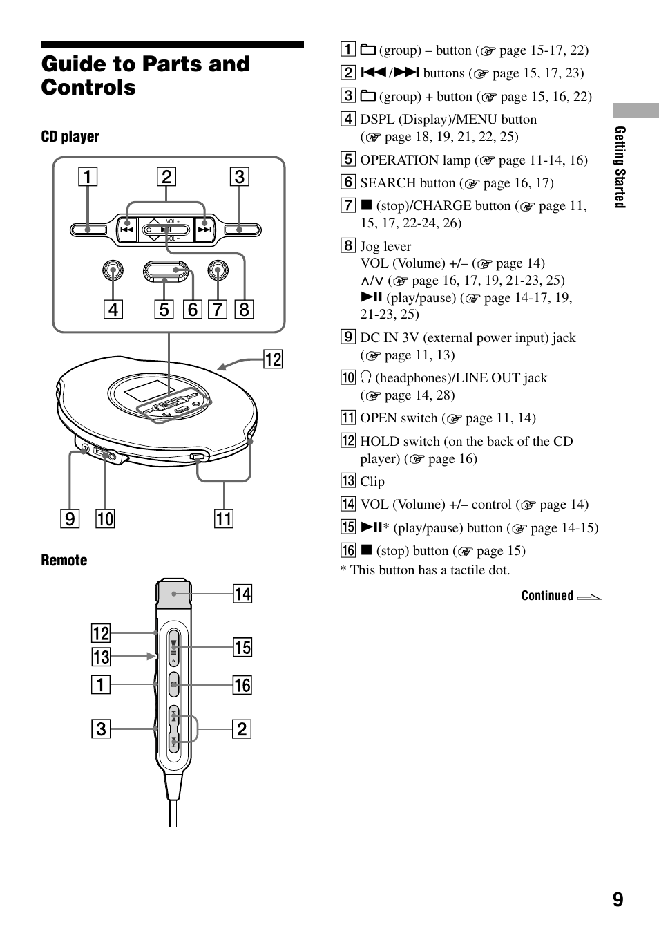 Guide to parts and controls | Sony Atrac3/MP3 CD Walkman D-NE520 User Manual | Page 9 / 35