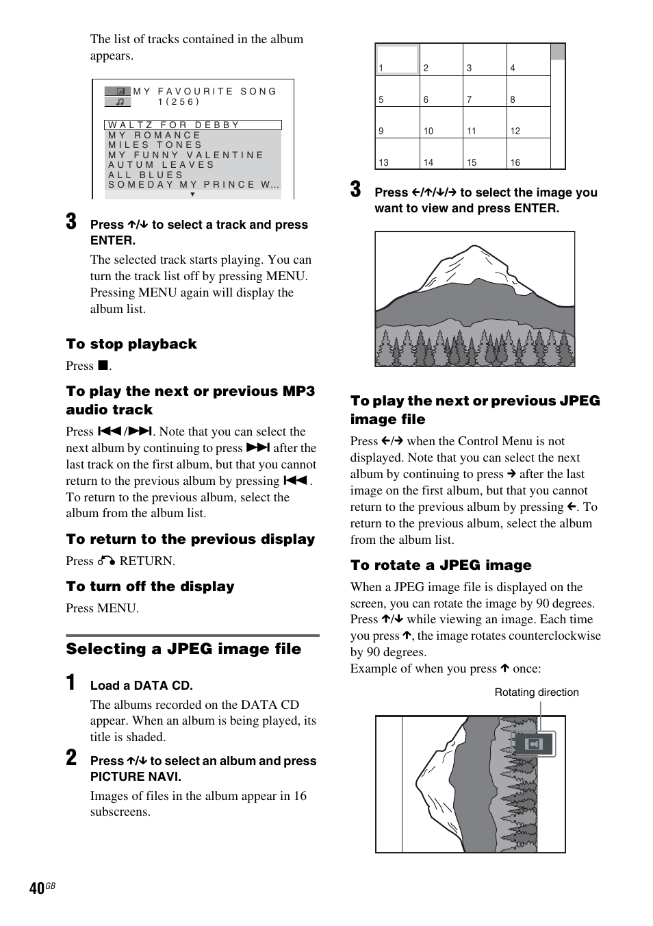 Selecting a jpeg image file | Sony DAV-DX150 User Manual | Page 40 / 100