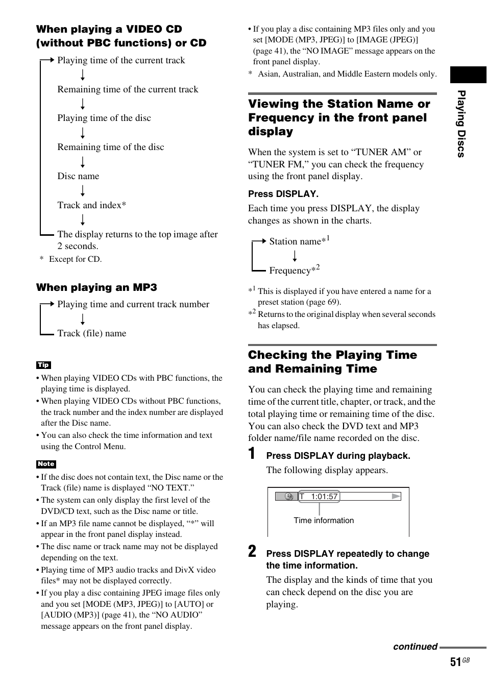Checking the playing time and remaining time | Sony DAV-DX150 User Manual | Page 51 / 100
