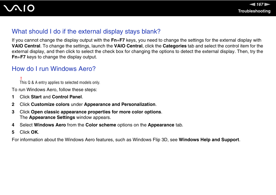 How do i run windows aero | Sony VGN-CR100 User Manual | Page 167 / 194