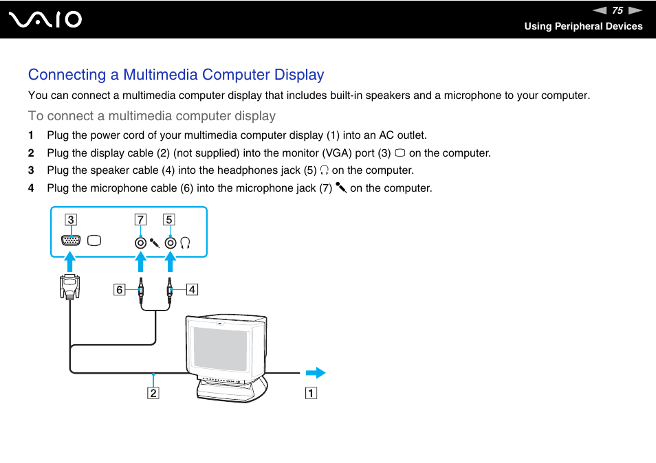 Connecting a multimedia computer display | Sony VGN-CR100 User Manual | Page 75 / 194