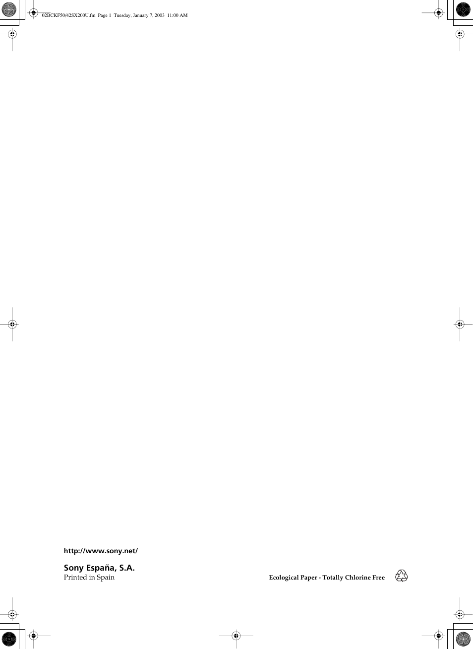 Sony españa, s.a | Sony Grand Wega KF-50SX200U User Manual | Page 39 / 39