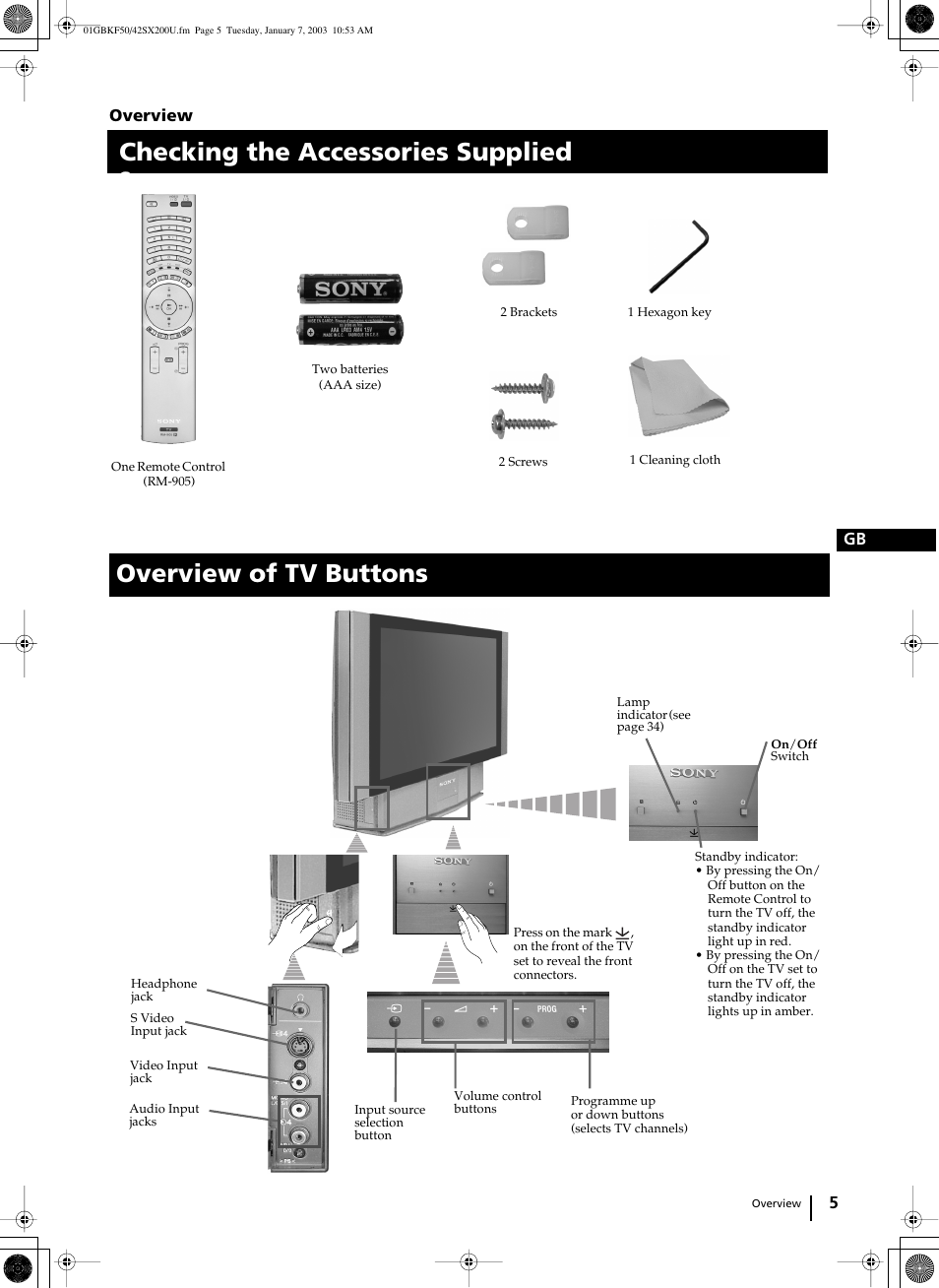 Sony Grand Wega KF-50SX200U User Manual | Page 5 / 39