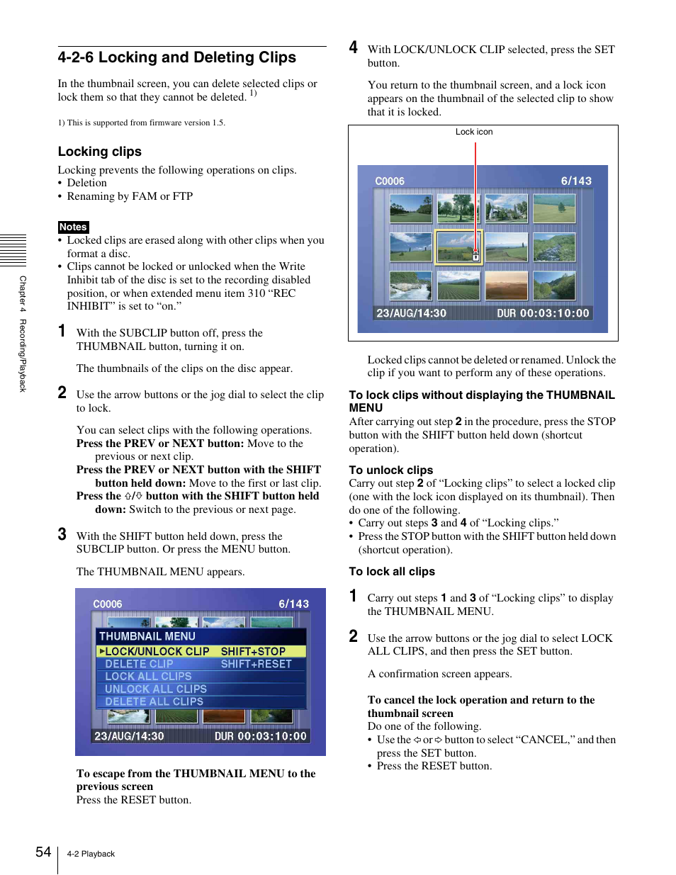 2-6 locking and deleting clips | Sony XDCAM PDW-1500 User Manual | Page 54 / 142