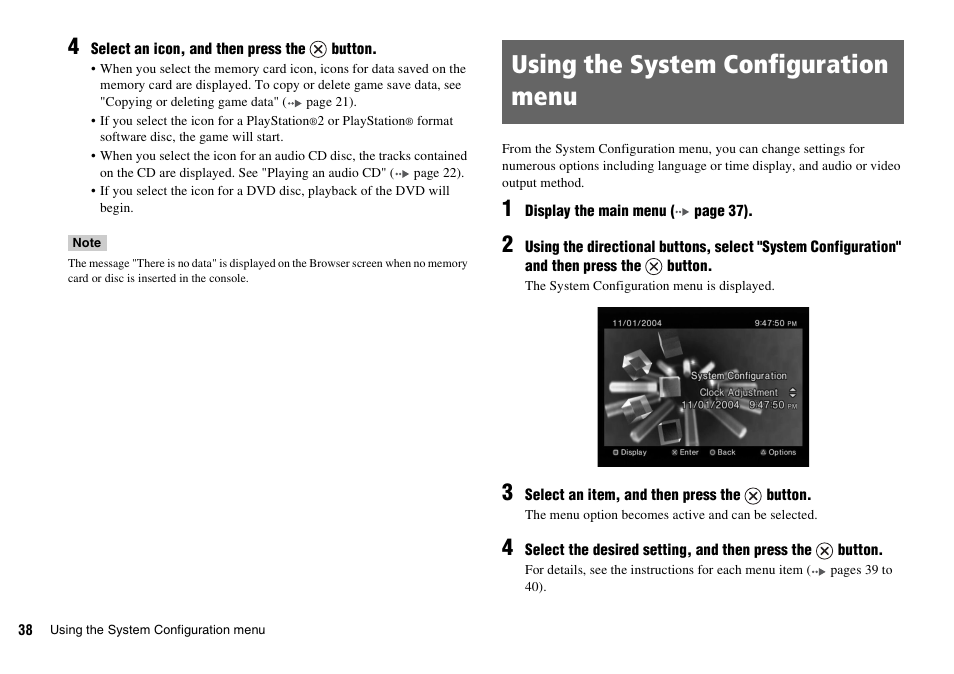 Using the system configuration menu | Sony SCPH-70011 User Manual | Page 38 / 172
