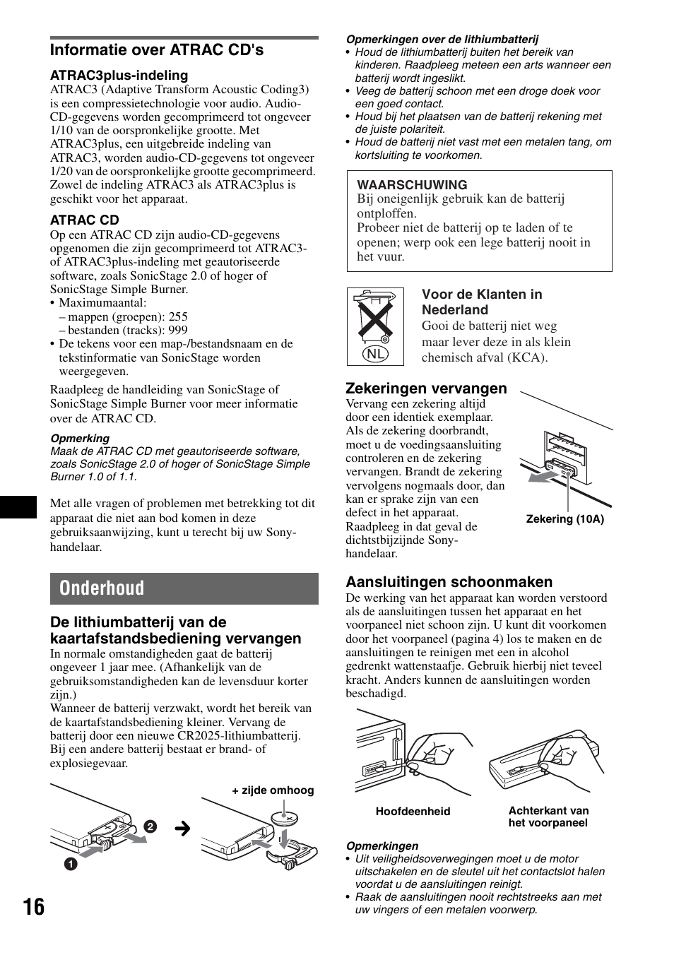 Informatie over atrac cd's, Onderhoud | Sony CDX-R450 User Manual | Page 94 / 100