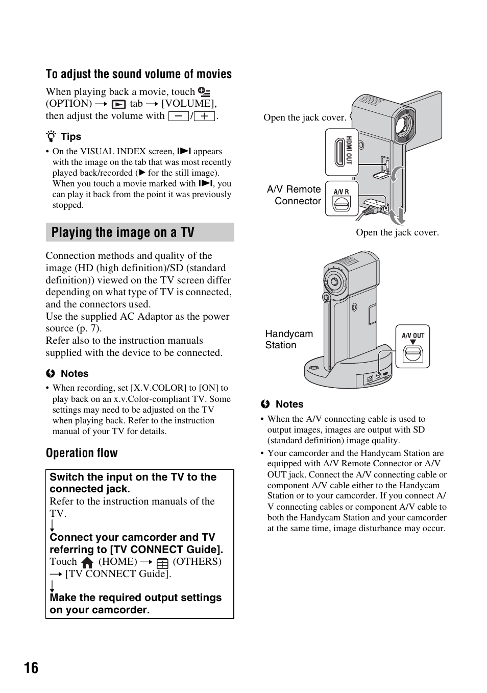 Playing the image on a tv | Sony 3-288-523-13(1) User Manual | Page 16 / 36